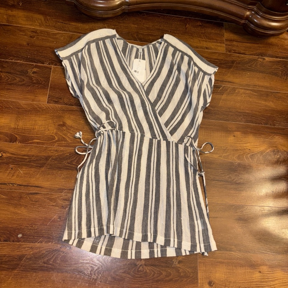 Joie Women’s XS Extra Small Striped V Neck Silk Black Long Sleeve Dress